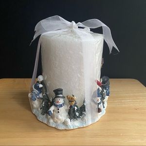 Large White Snowman Winter Candle w/ Base